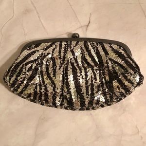 Jessica McClintock Zebra Sequin Evening Clutch with Crossbody Chain